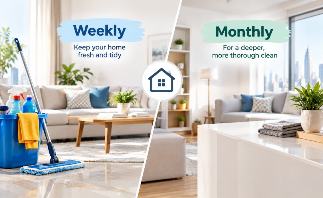 Weekly vs monthly house cleaning schedule in Dubai
